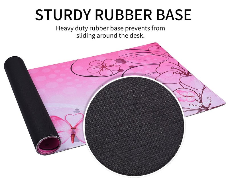 iKammo Large XXL Mat Gaming Mouse Pad Extended Full Desk Pad Pink Cute Mouse Pad with Waterproof Surface-Optimized Gaming Surface,Non-Slip Rubber Base Sticthed Edge Mousepad (35"x15.55"x0.08")-Pink Butterfly - Image 2